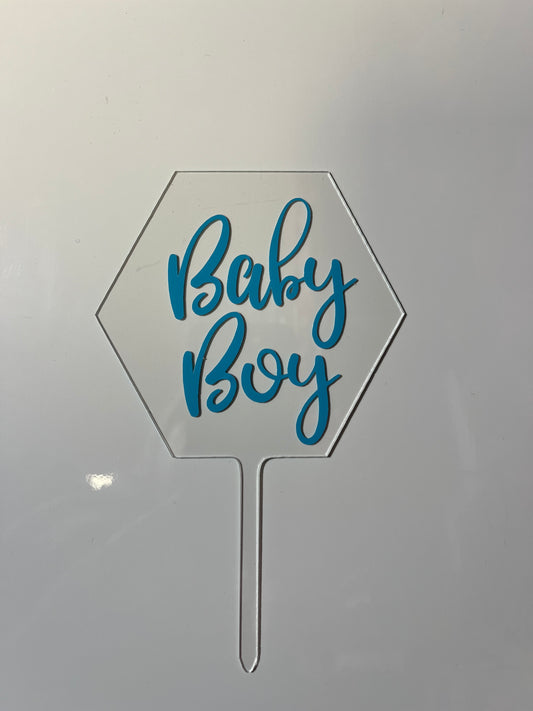 Topper “Baby Boy” en plexiglas – Décoration gâteau Baby Shower